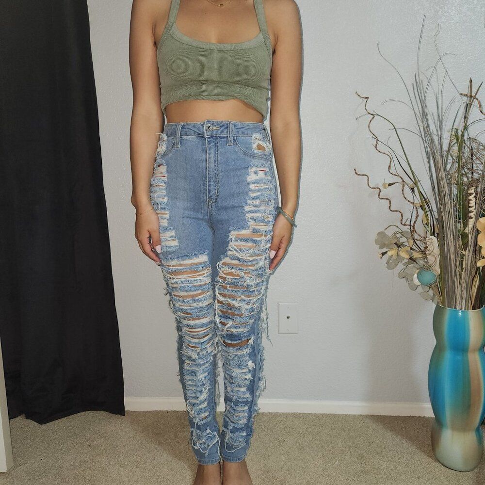 FULL DISTRESSED HIGH WAIST SKINNY JEANS- Size 5 - Picture 3 of 9
